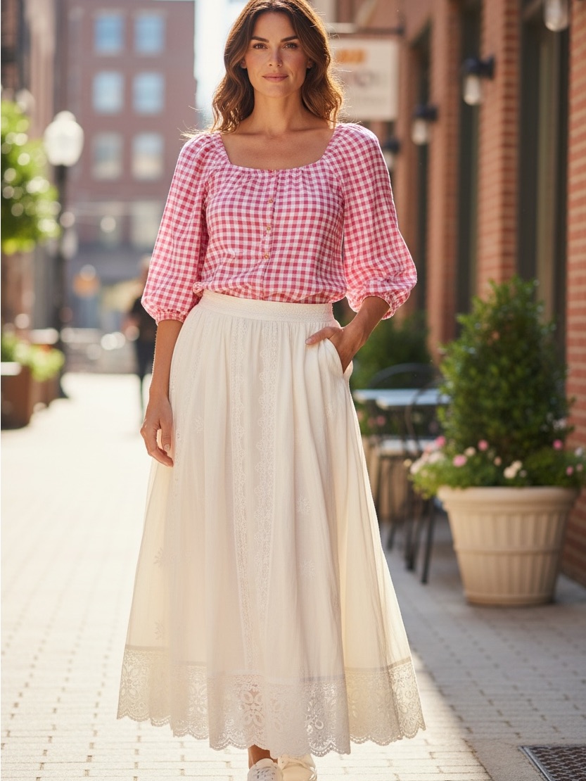Torrid Pink Gingham Peasant Blouse